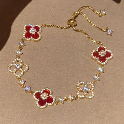 [Leaves]CLOVER 5 MOTIF PINK BLUE RED WHITE BRACELET