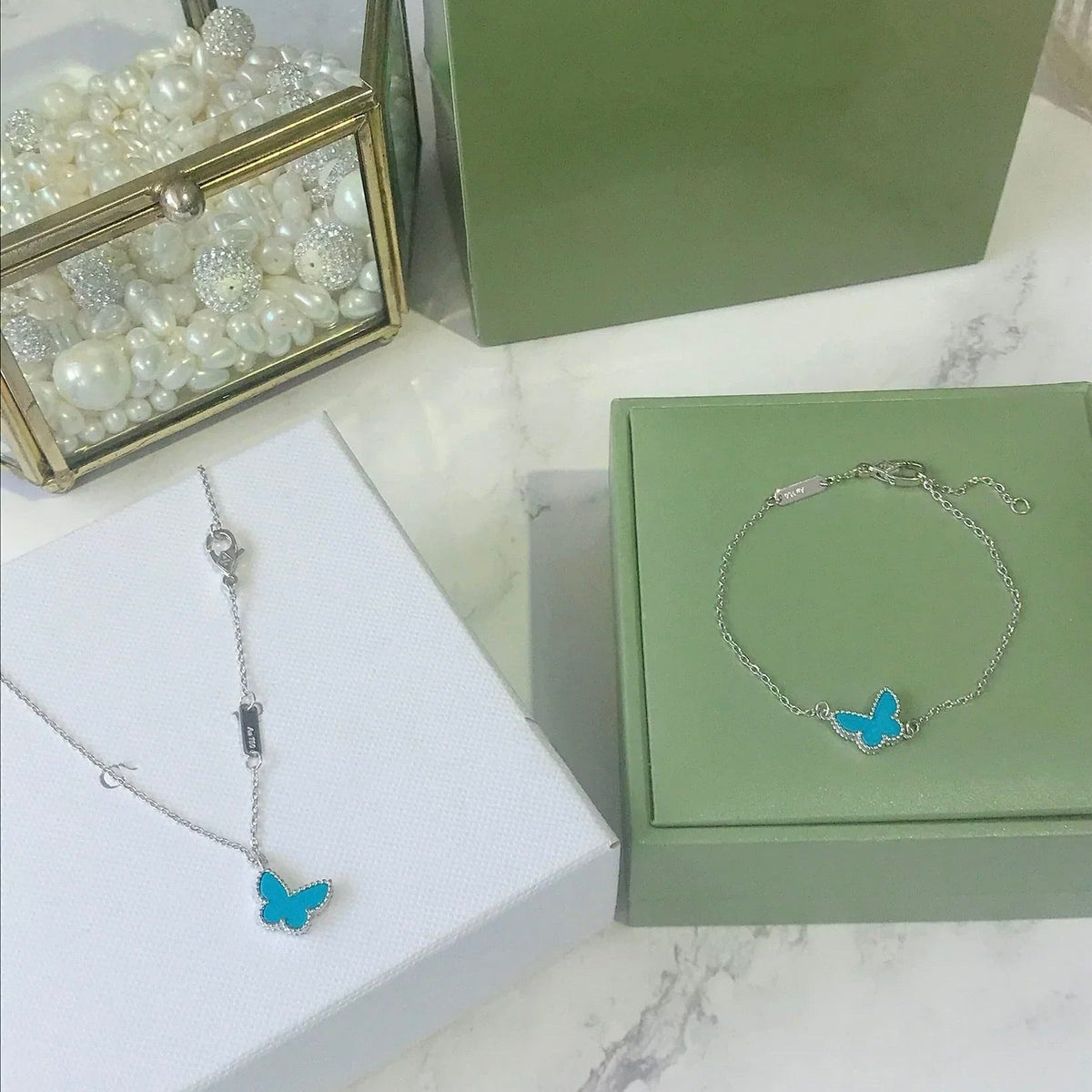 [Leaves]BUTTERFLY TURQUOISE BUTTERFLY BRACELET SILVER