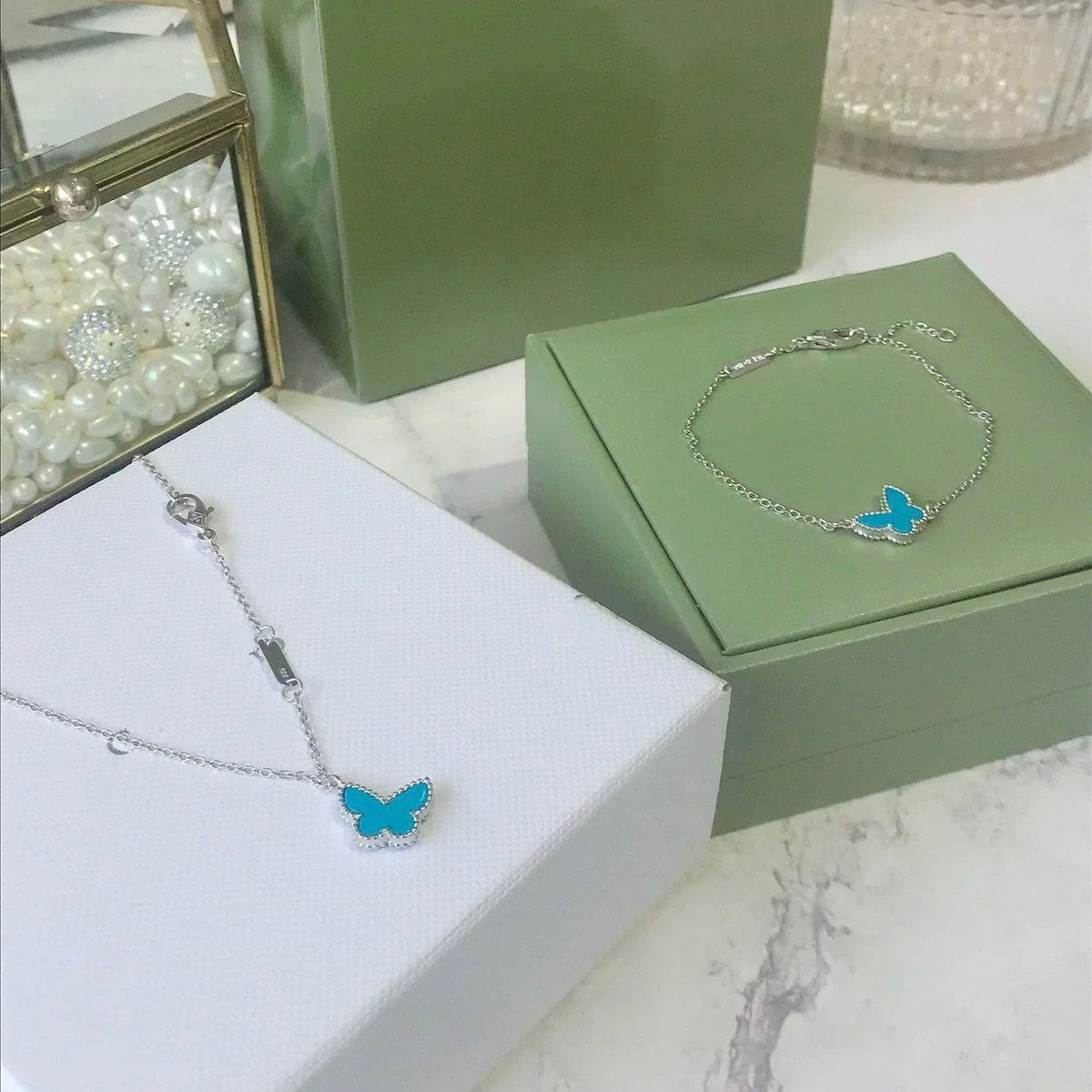 [Leaves]BUTTERFLY TURQUOISE BUTTERFLY BRACELET SILVER