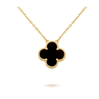 [Leaves]CLOVER 15MM BLACK ONYX SINGLE FLOWER NECKLACE