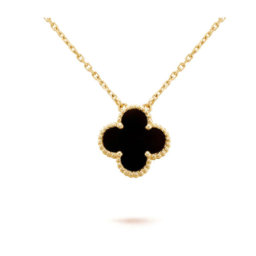 [Leaves]CLOVER 15MM BLACK ONYX SINGLE FLOWER NECKLACE