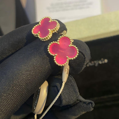 [Leaves]NEW CLOVER 15MM PINK ENAMEL STUD EARRINGS
