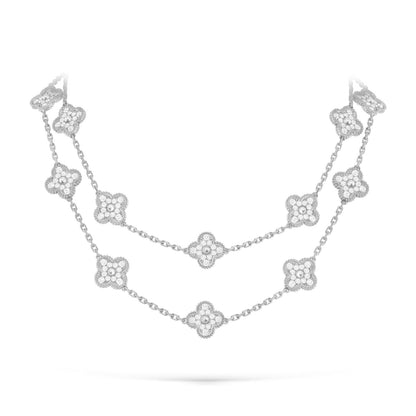 [Leaves]CLASSIC 20-MOTIF LUCKY CLOVER LONG NECKLACE WHITE GOLD COLLECTION