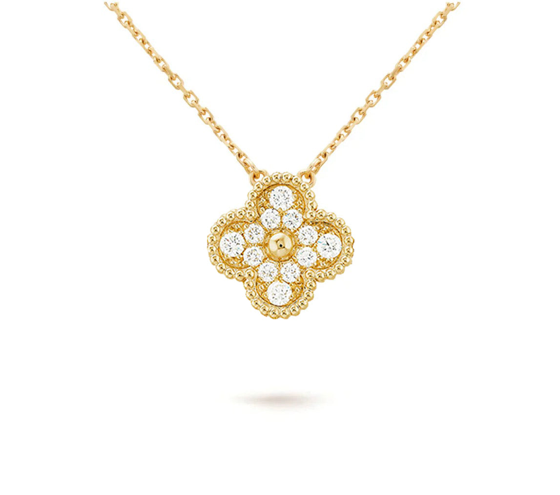 [Leaves]15MM CLOVER FLOWER DIAMOND PENDANT NECKLACE COLLECTION