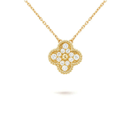 [Leaves]15MM CLOVER FLOWER DIAMOND PENDANT NECKLACE COLLECTION