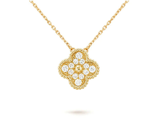 [Leaves]15MM CLOVER FLOWER DIAMOND PENDANT NECKLACE COLLECTION