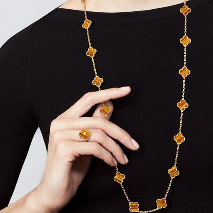 [Leaves]CLOVER 20 MOTIFS TIGER EYE ROSE GOLD