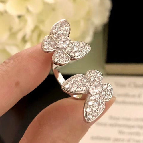 [Leaves]TWIN SILVER BUTTERFLY DIAMOND RING