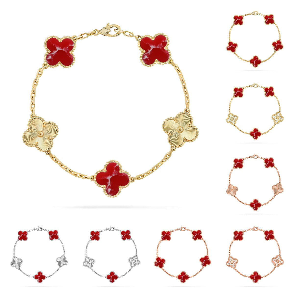 [Leaves]LUCKY CLOVER 5-MOTIF BRACELET - RED LARIMAR COLLECTION