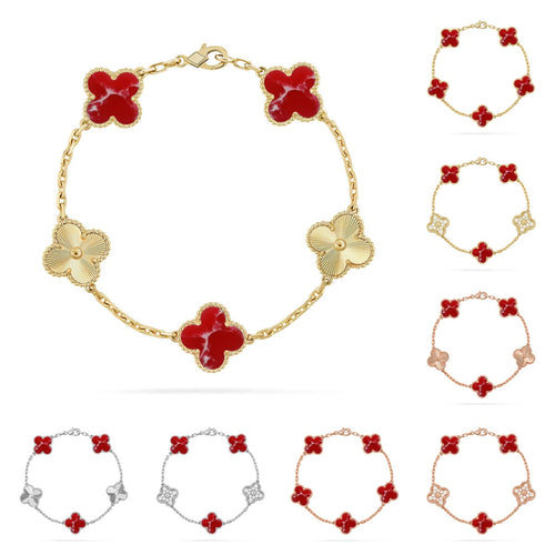 [Leaves]LUCKY CLOVER 5-MOTIF BRACELET - RED LARIMAR COLLECTION