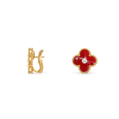 [Leaves]15MM CLOVER FLOWER STUD EARRINGS DIAMOND-GOLD COLLECTION