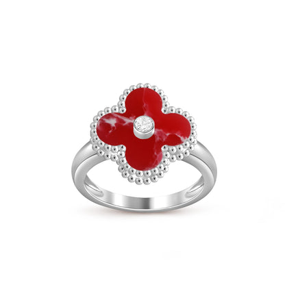 [Leaves]LUCKY CLOVER DIAMOND-ACCENT WHITE GOLD RING COLLECTION