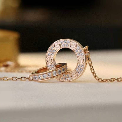 [Leaves]LOVE 7.6MM NECKLACE ROSE GOLD AND SILVER  FULL DIAMOND
