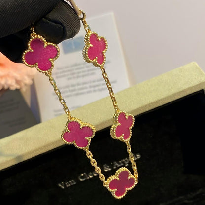 [Leaves]NEW CLOVER 5 MOTIFS PINK ENAMEL BRACELET