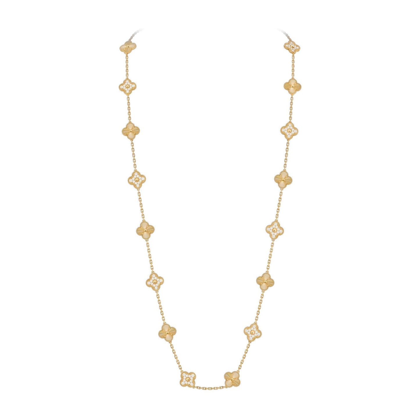 [Leaves]CLASSIC 20-MOTIF LUCKY CLOVER LONG NECKLACE GOLD COLLECTION