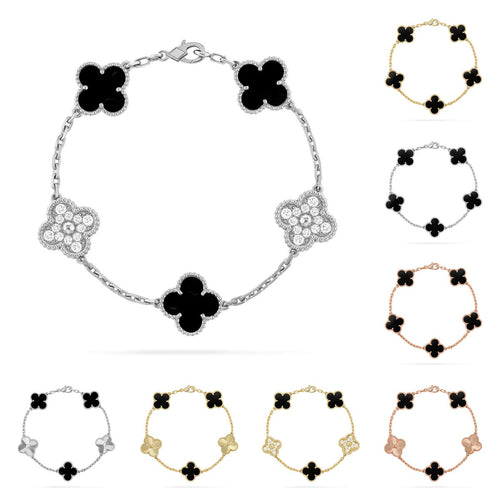 [Leaves]LUCKY CLOVER 5-MOTIF BRACELET - BLACK OXNY COLLECTION
