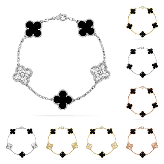[Leaves]LUCKY CLOVER 5-MOTIF BRACELET - BLACK OXNY COLLECTION