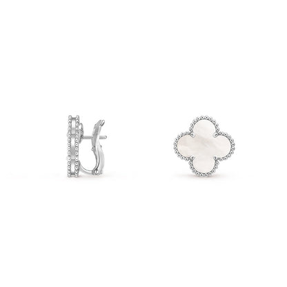 [Leaves]15MM CLOVER FLOWER STUD EARRINGS WHITE GOLD COLLECTION