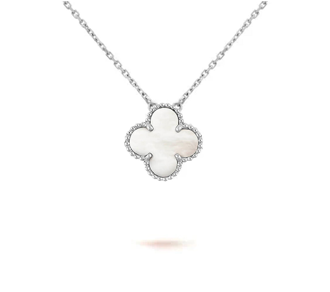 [Leaves]15MM CLOVER FLOWER PENDANT NECKLACE WHITE GOLD COLLECTION