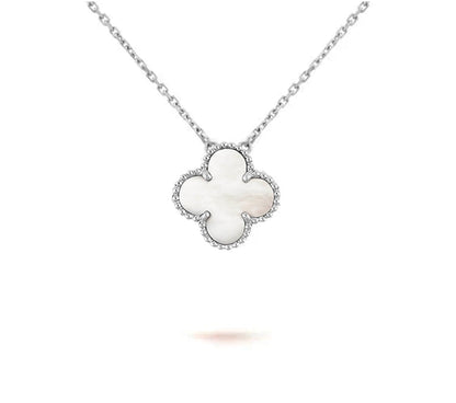 [Leaves]15MM CLOVER FLOWER PENDANT NECKLACE WHITE GOLD COLLECTION
