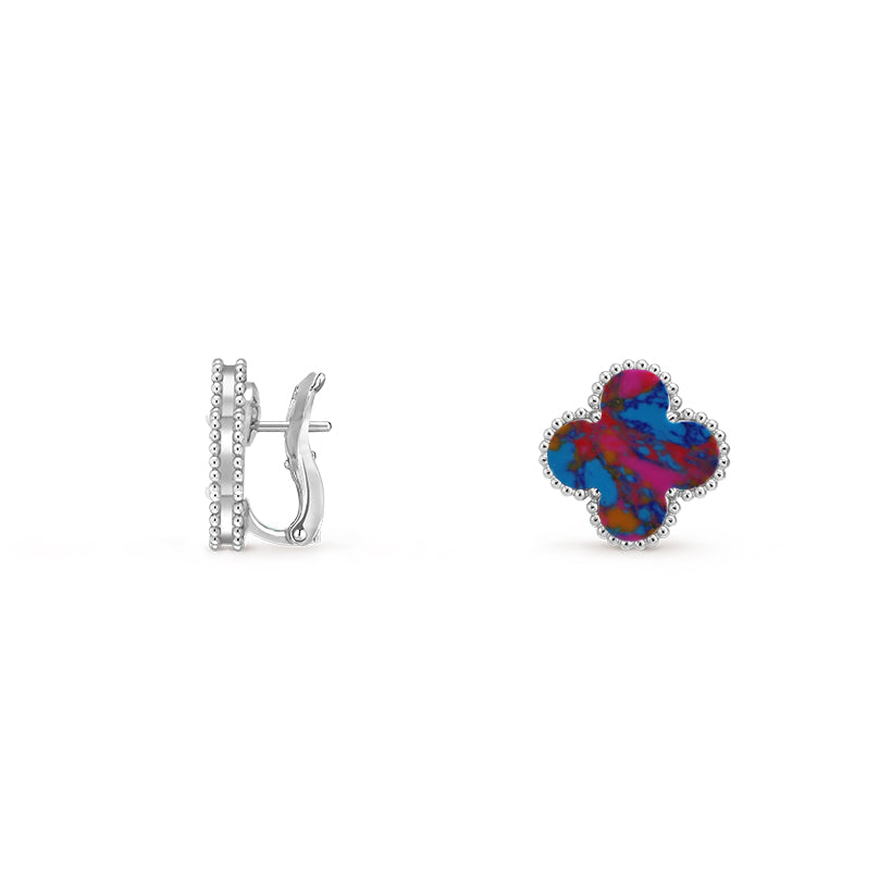 [Leaves]15MM CLOVER FLOWER STUD EARRINGS WHITE GOLD COLLECTION