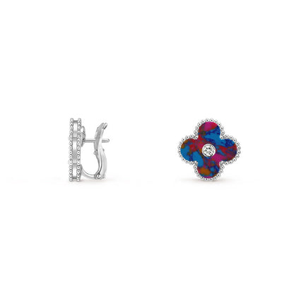 [Leaves]15MM CLOVER FLOWER STUD EARRINGS DIAMOND-WHITE GOLD COLLECTION