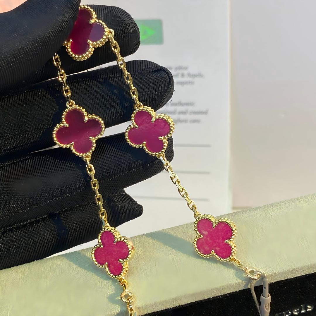 [Leaves]NEW CLOVER 5 MOTIFS PINK ENAMEL BRACELET