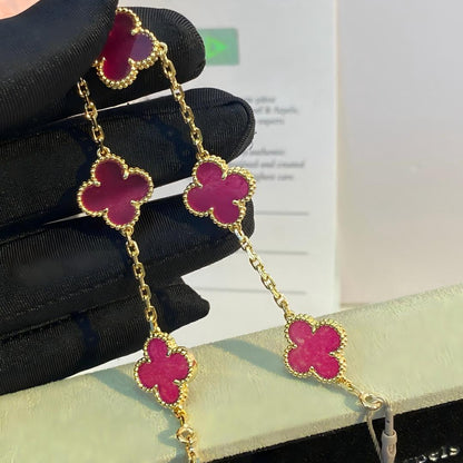 [Leaves]NEW CLOVER 5 MOTIFS PINK ENAMEL BRACELET