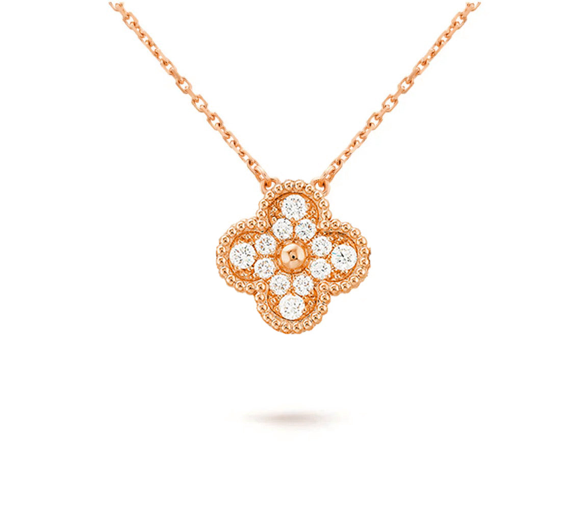 [Leaves]15MM CLOVER FLOWER DIAMOND PENDANT NECKLACE COLLECTION