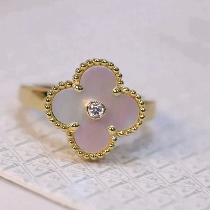 [Leaves]CLOVER PINK MOP RING GOLD DIAMOND
