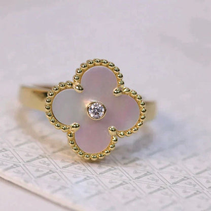 [Leaves]CLOVER PINK MOP RING GOLD DIAMOND