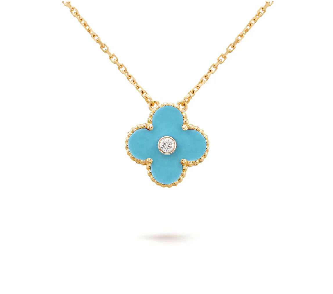 [Leaves]15MM CLOVER FLOWER DIAMOND PENDANT NECKLACE COLLECTION
