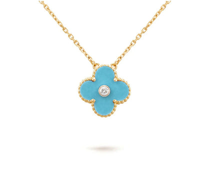 [Leaves]15MM CLOVER FLOWER DIAMOND PENDANT NECKLACE COLLECTION