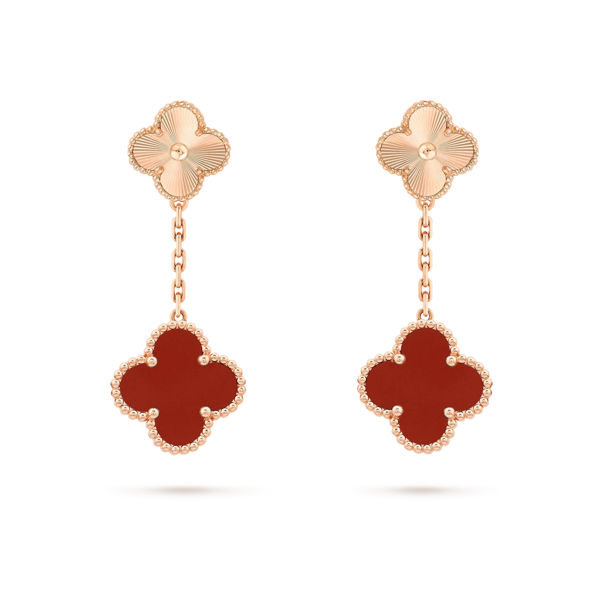 [Leaves]CLOVER 2 MOTIF  LASER CARNELIAN EARRINGS