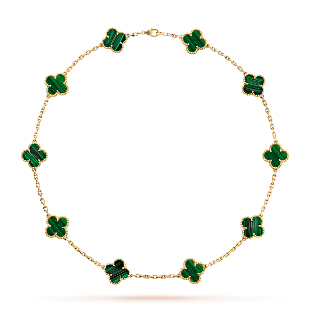 [Leaves]CLOVER 10 MOTIFS MALACHITE NECKLACE