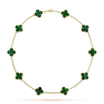 [Leaves]CLOVER 10 MOTIFS MALACHITE NECKLACE