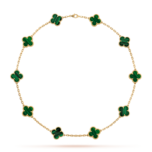 [Leaves]CLOVER 10 MOTIFS MALACHITE NECKLACE