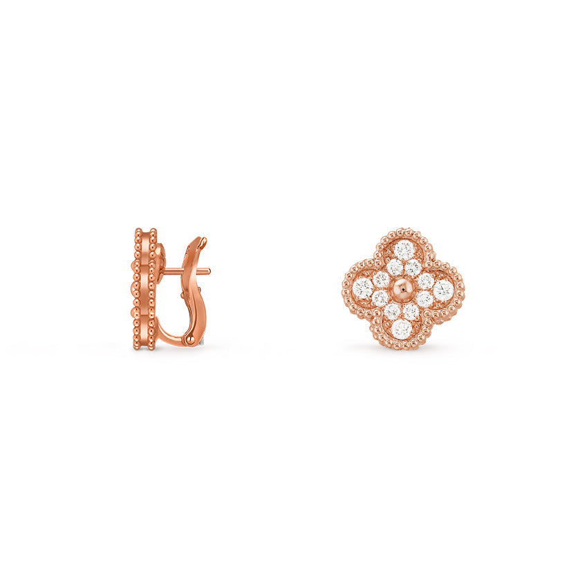 [Leaves]15MM CLOVER FLOWER STUD EARRINGS ROSE GOLD COLLECTION