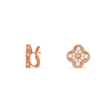[Leaves]15MM CLOVER FLOWER STUD EARRINGS ROSE GOLD COLLECTION