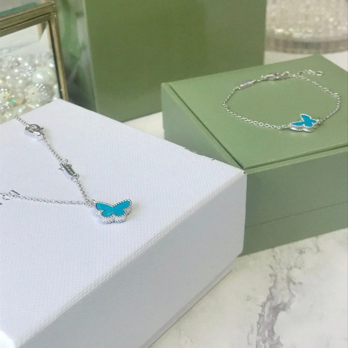 [Leaves]BUTTERFLY TURQUOISE BUTTERFLY BRACELET SILVER