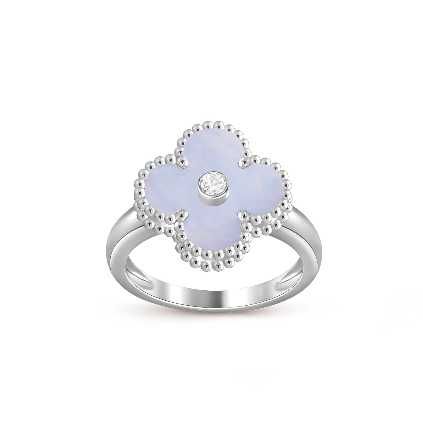 [Leaves]LUCKY CLOVER DIAMOND-ACCENT WHITE GOLD RING COLLECTION