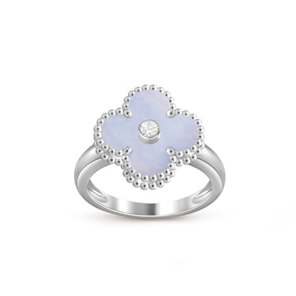 [Leaves]LUCKY CLOVER DIAMOND-ACCENT WHITE GOLD RING COLLECTION