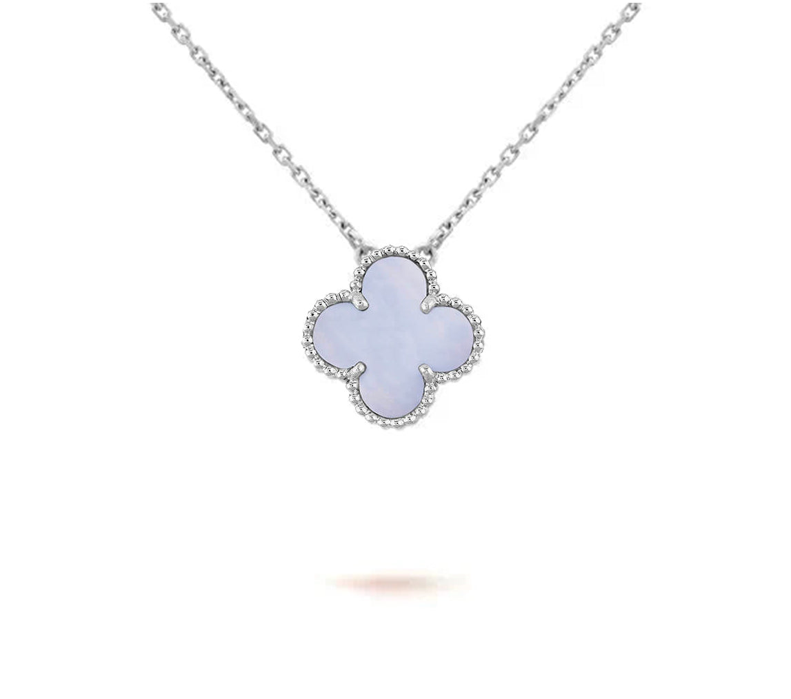 [Leaves]15MM CLOVER FLOWER PENDANT NECKLACE WHITE GOLD COLLECTION