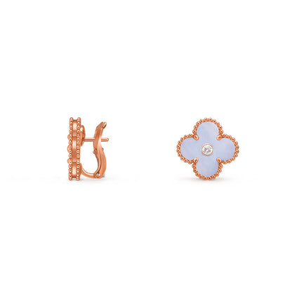[Leaves]15MM CLOVER FLOWER STUD EARRINGS DIAMOND-ROSE GOLD COLLECTION