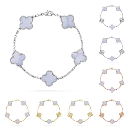 [Leaves]LUCKY CLOVER 5-MOTIF BRACELET - PURPLE CHALCEDONY COLLECTION