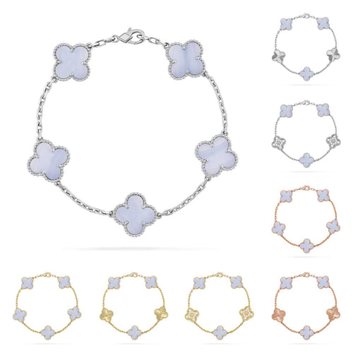 [Leaves]LUCKY CLOVER 5-MOTIF BRACELET - PURPLE CHALCEDONY COLLECTION