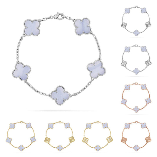 [Leaves]LUCKY CLOVER 5-MOTIF BRACELET - PURPLE CHALCEDONY COLLECTION