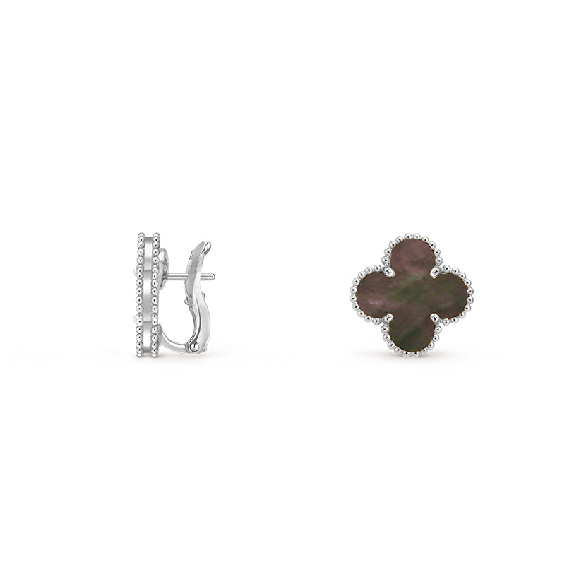 [Leaves]15MM CLOVER FLOWER STUD EARRINGS WHITE GOLD COLLECTION