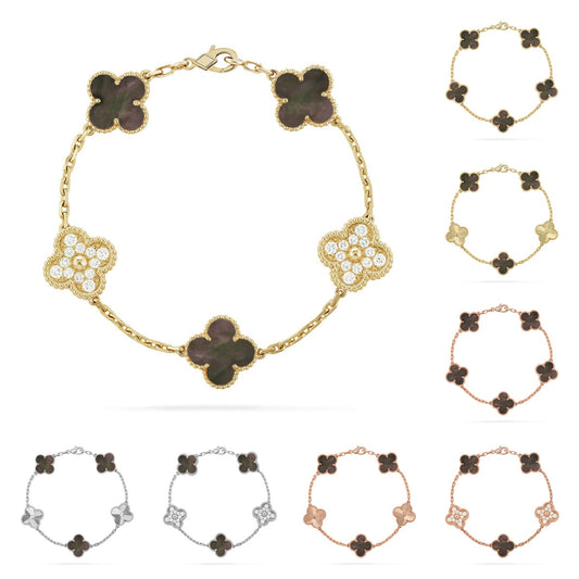 [Leaves]LUCKY CLOVER 5-MOTIF BRACELET - GREY MOTHER-OF-PEARL COLLECTION