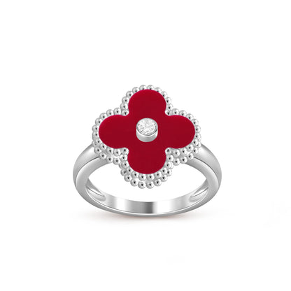 [Leaves]LUCKY CLOVER DIAMOND-ACCENT WHITE GOLD RING COLLECTION